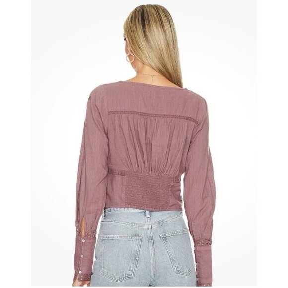 Free People Joi Eyelet Crop Blouse in Roan Rouge Women’s Size Medium - Picture 4 of 13